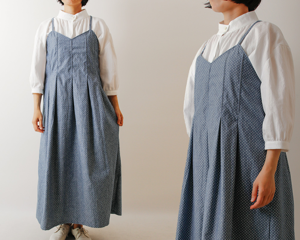 5mカット】インディゴ染めのライトキャンバスドットプリント Betty [M