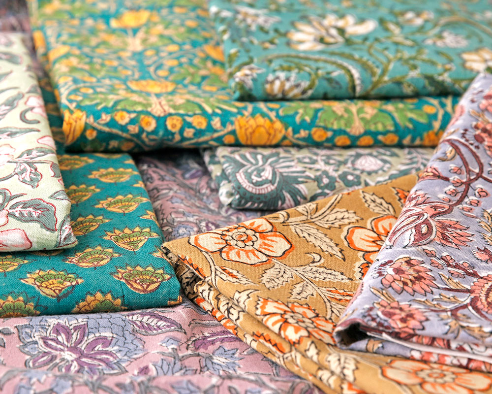 ブロックプリントのコットンリネン・フランネル Ella　 [M便 1/4]-SWANY Online Shop リネンや生地の通販*鎌倉スワニー