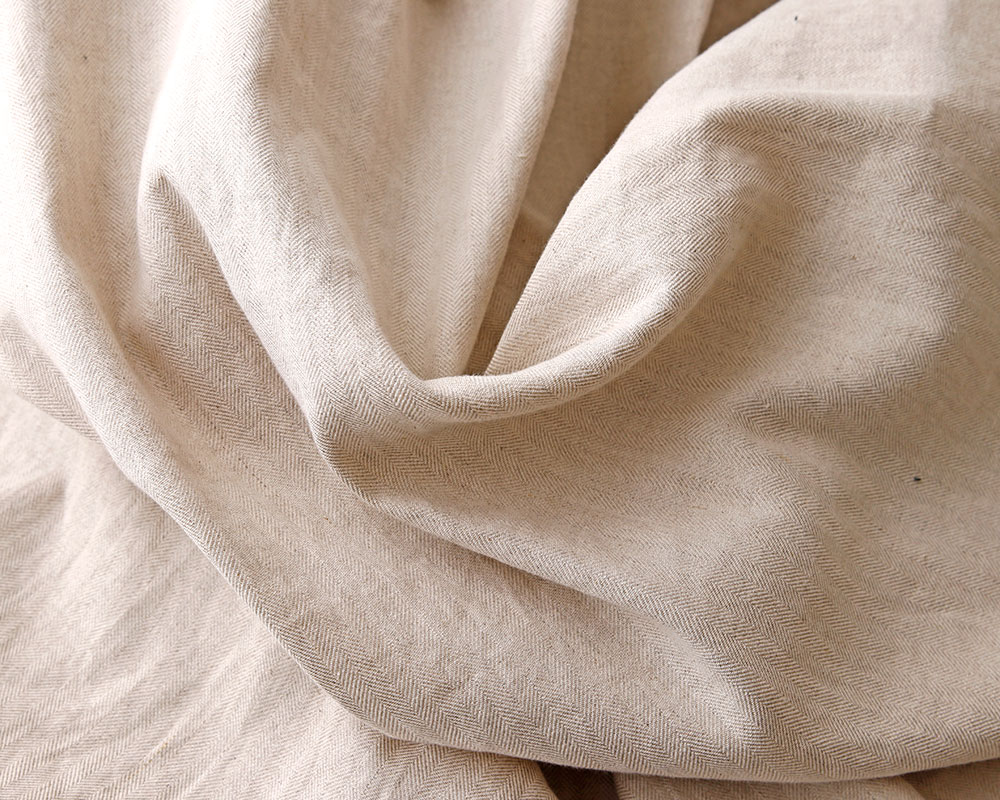 ヴィンテージソフト加工＞ヘリンボーン柄のリネンファブリック Angela