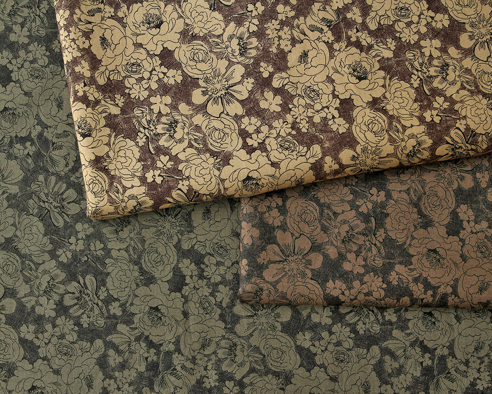 茶色コットンリネン×オリーブ柄のふっくらころりんグラニーバッグ＋巾着セット*ハンドメイド*北欧デザイン