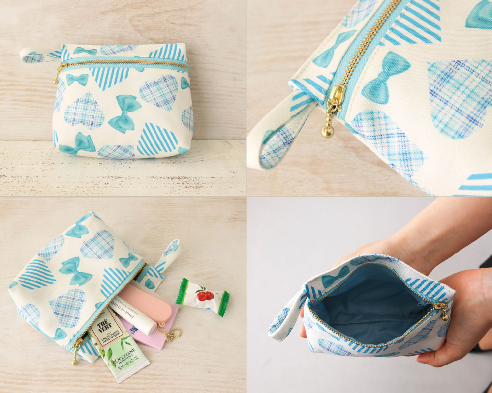 ☆リボン・ハート柄の生地で作る「ファスナー付きトラペゾイド（台形