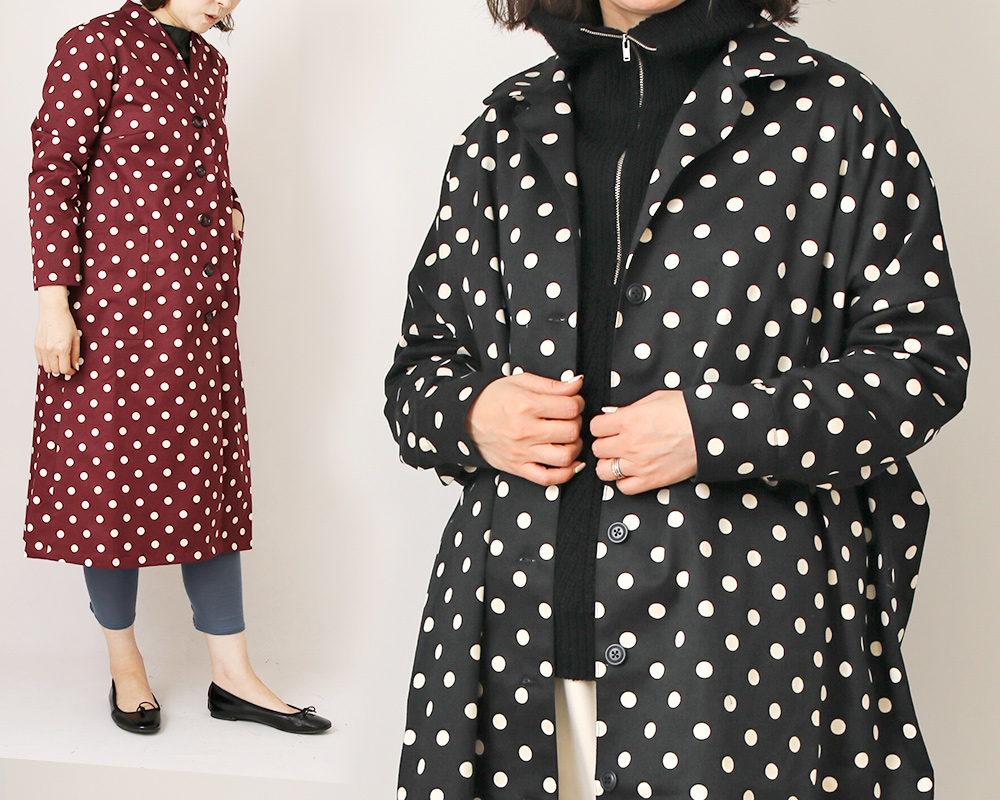 PD] 【5mカット】コットンツイルストレッチ・ポルカドットプリン 