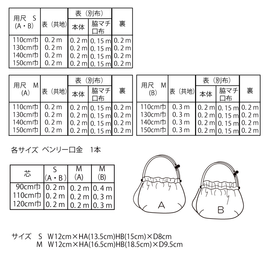 寸法図【NO.3227】マチ付きベンリー口金バッグ [M便 0/1]の通販